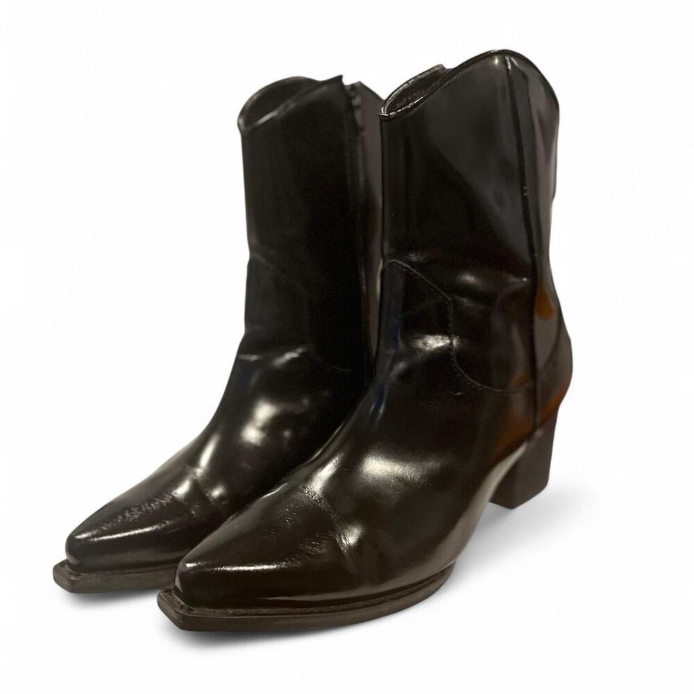 Jeffrey Campbell Black Patent Leather Western Cowgirl Boots Pointed Toe 8.5
